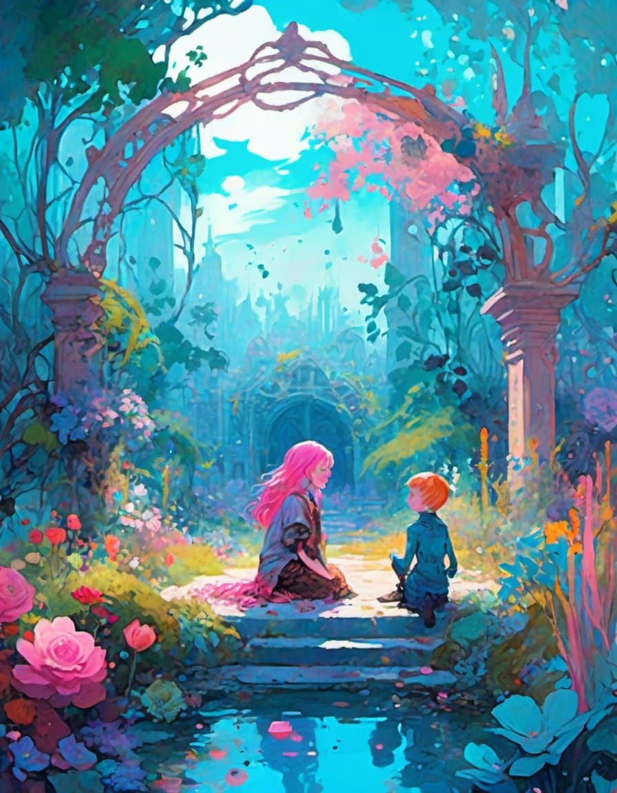 Woman in Secret Garden with Punk Aesthetic