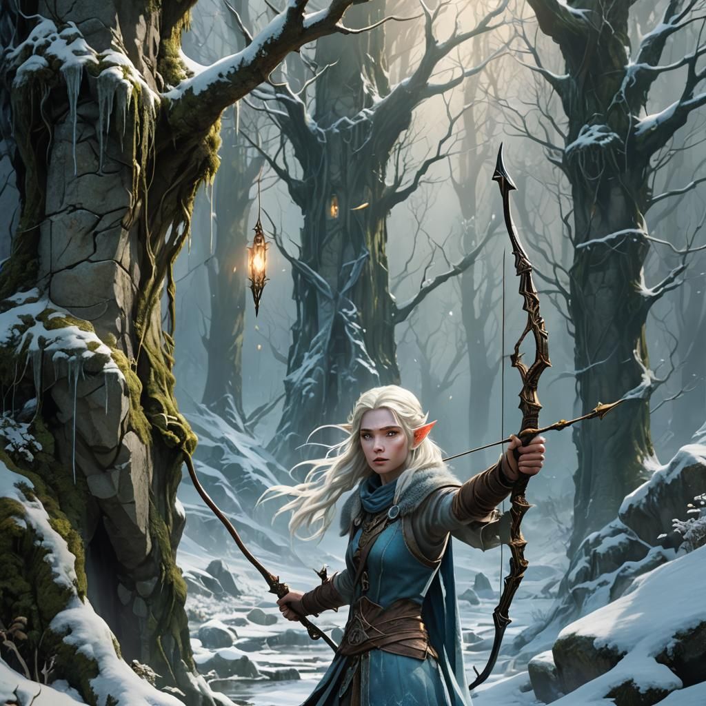 Elvish Lyrist Warns of Arrow Trap in Fantasy Art