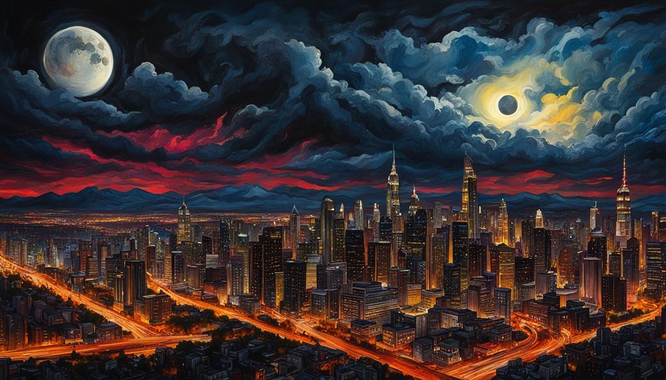 Sinister Blood Moon Over Sin City Nightscape