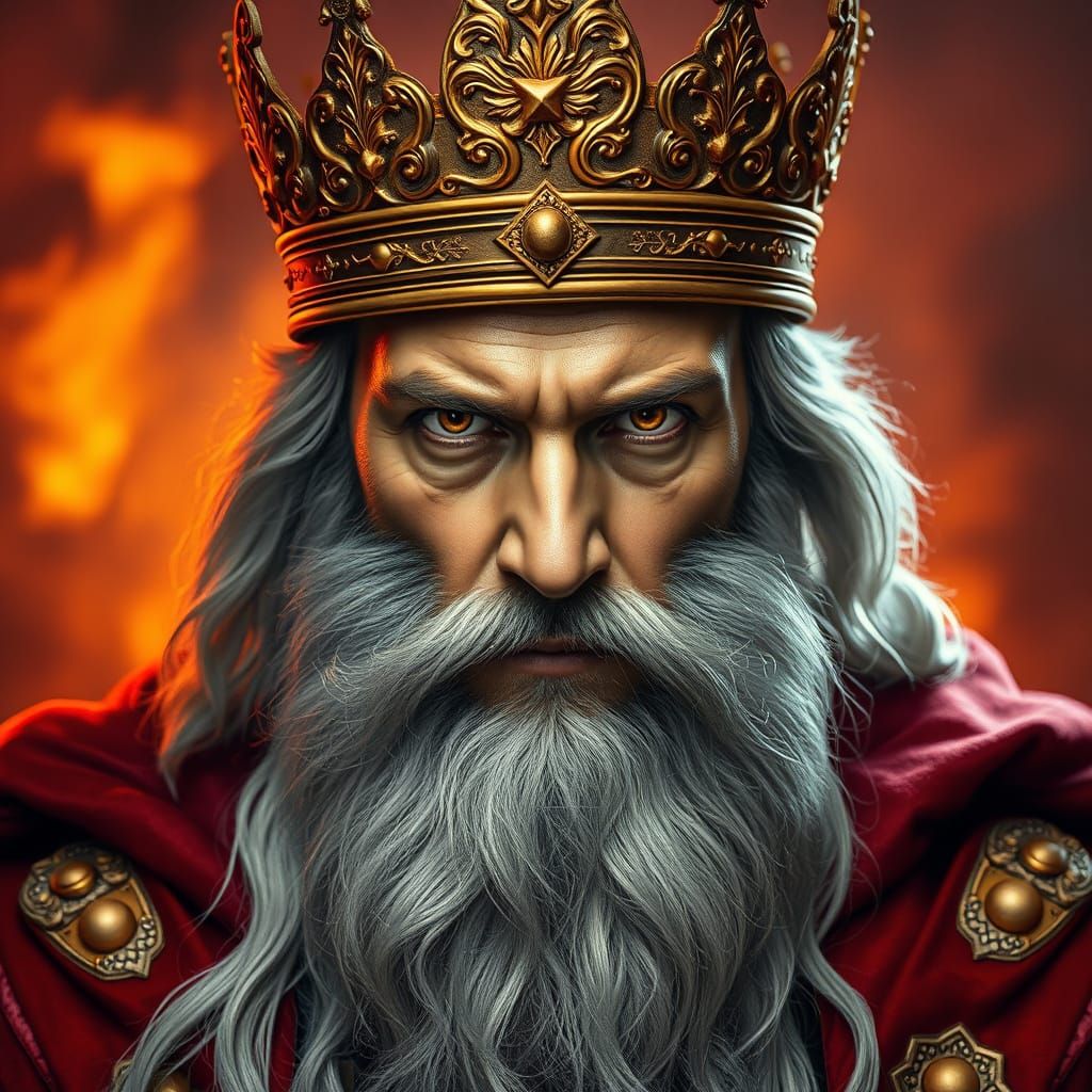 Regal Figure in Golden Crown and Red Robe