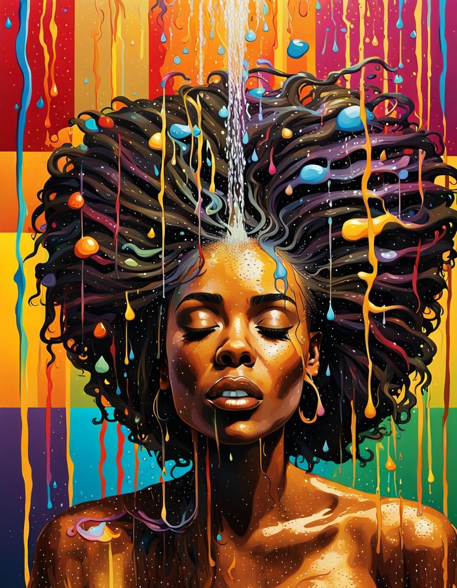 Pop Art: Black Woman Washing Hair in Shower