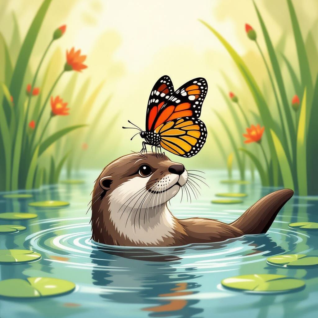Butterfly Lands on Otter, Animated Style