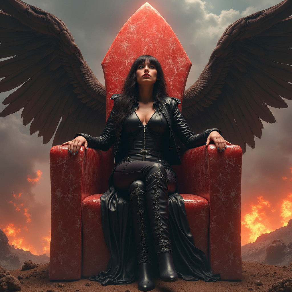Winged Goddess on Jasper Throne Amidst Armageddon