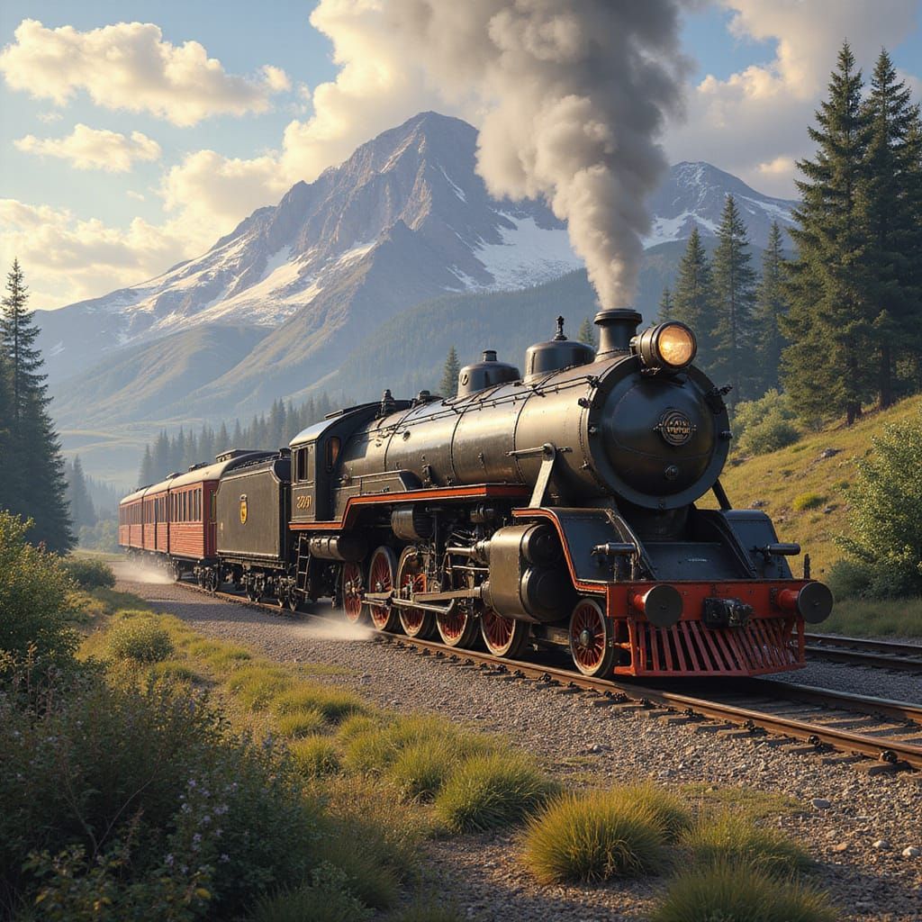 Steam Train Journey Through Epic Fantasy Landscape
