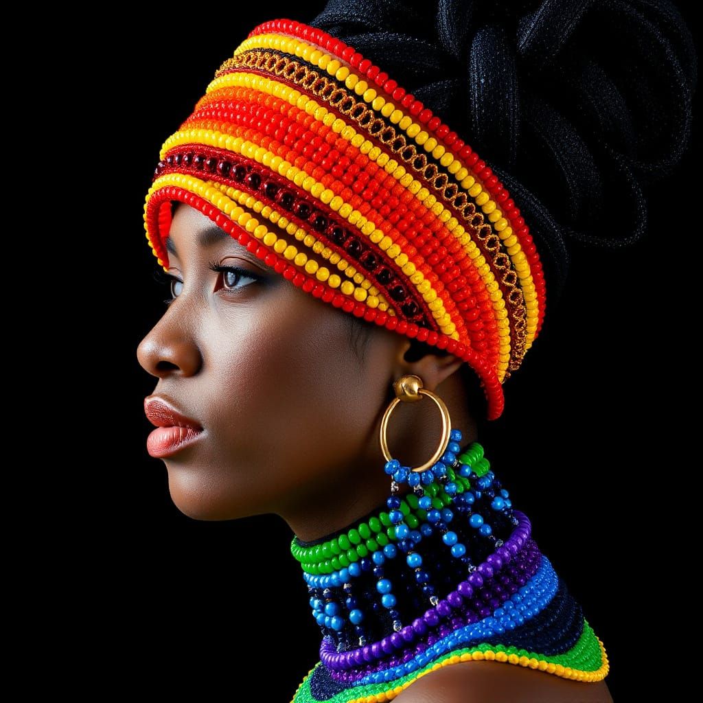 Rainbow Beaded Woman Portrait