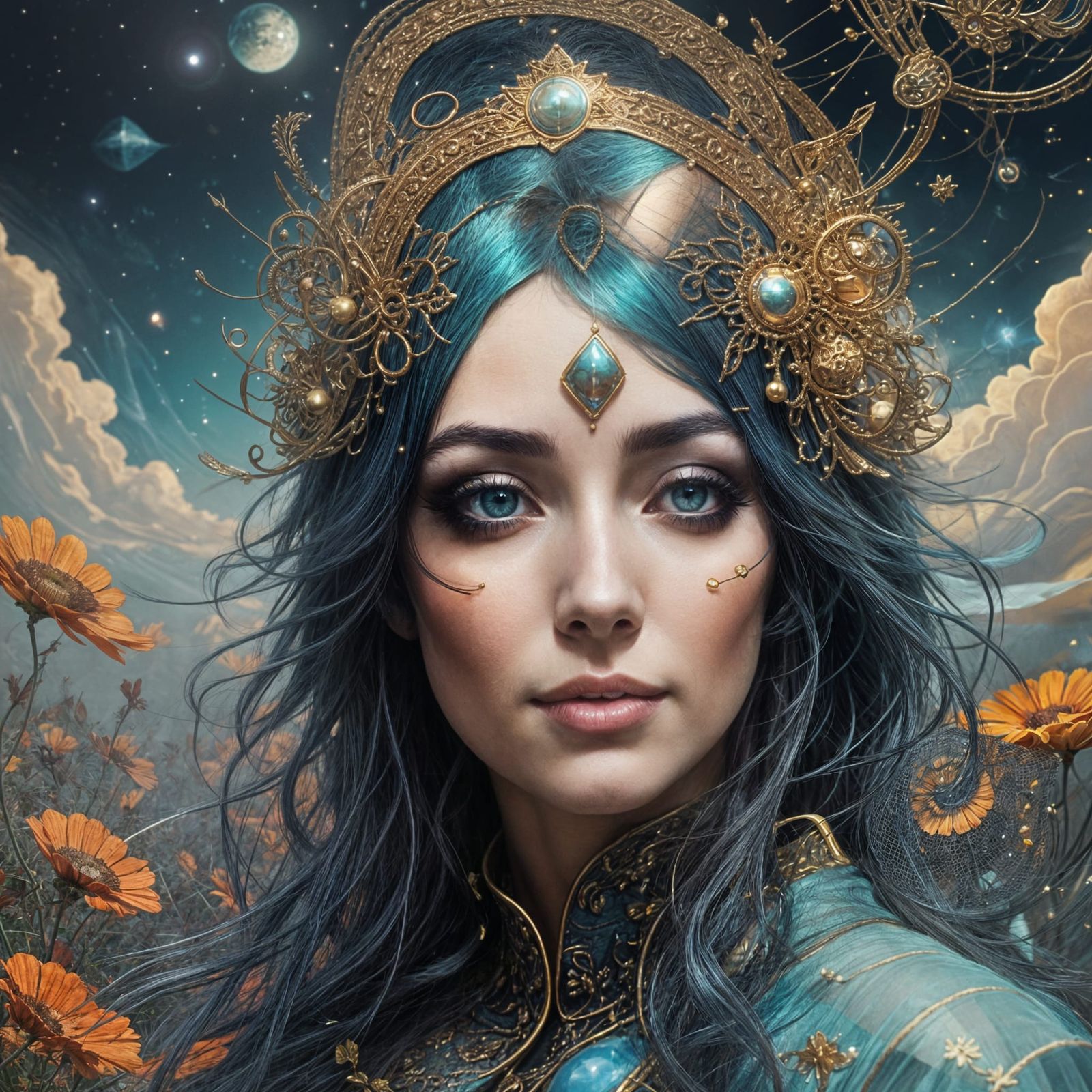 Ethereal Celestial Goddess in Baroque Oil Painting Style