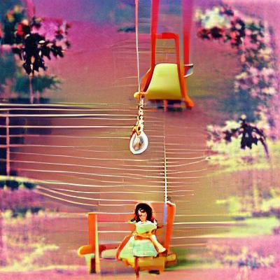 Lonely girl on a swing radiant retro