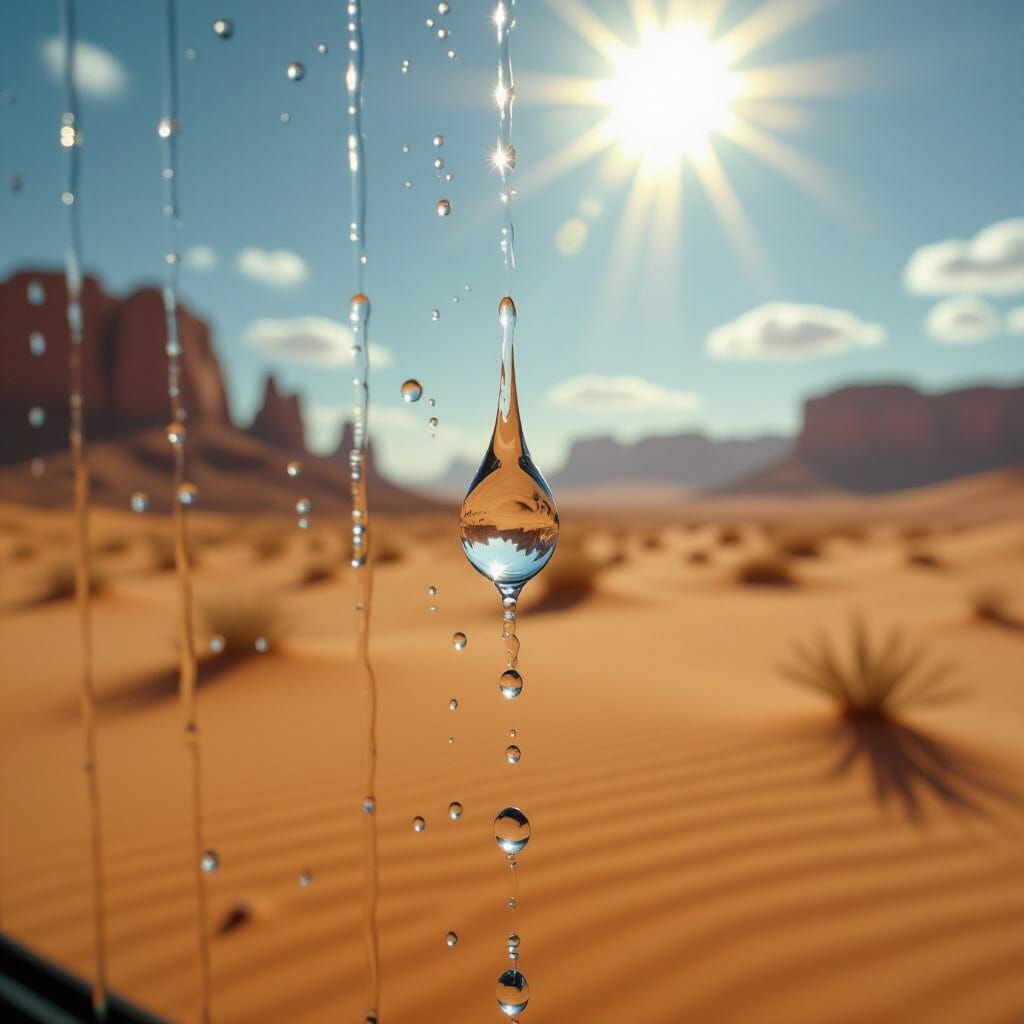 Photorealistic Water Drop on Window in Desert