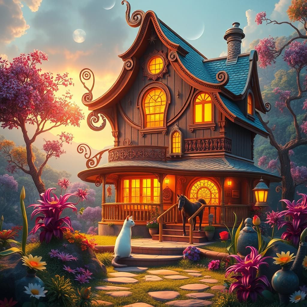 Dreamlike House in Parallel Universe, Matte Painting Style