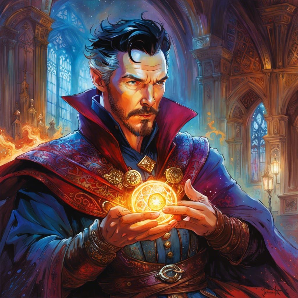 Doctor Strange in a Medieval Palace: Dark Fantasy Art