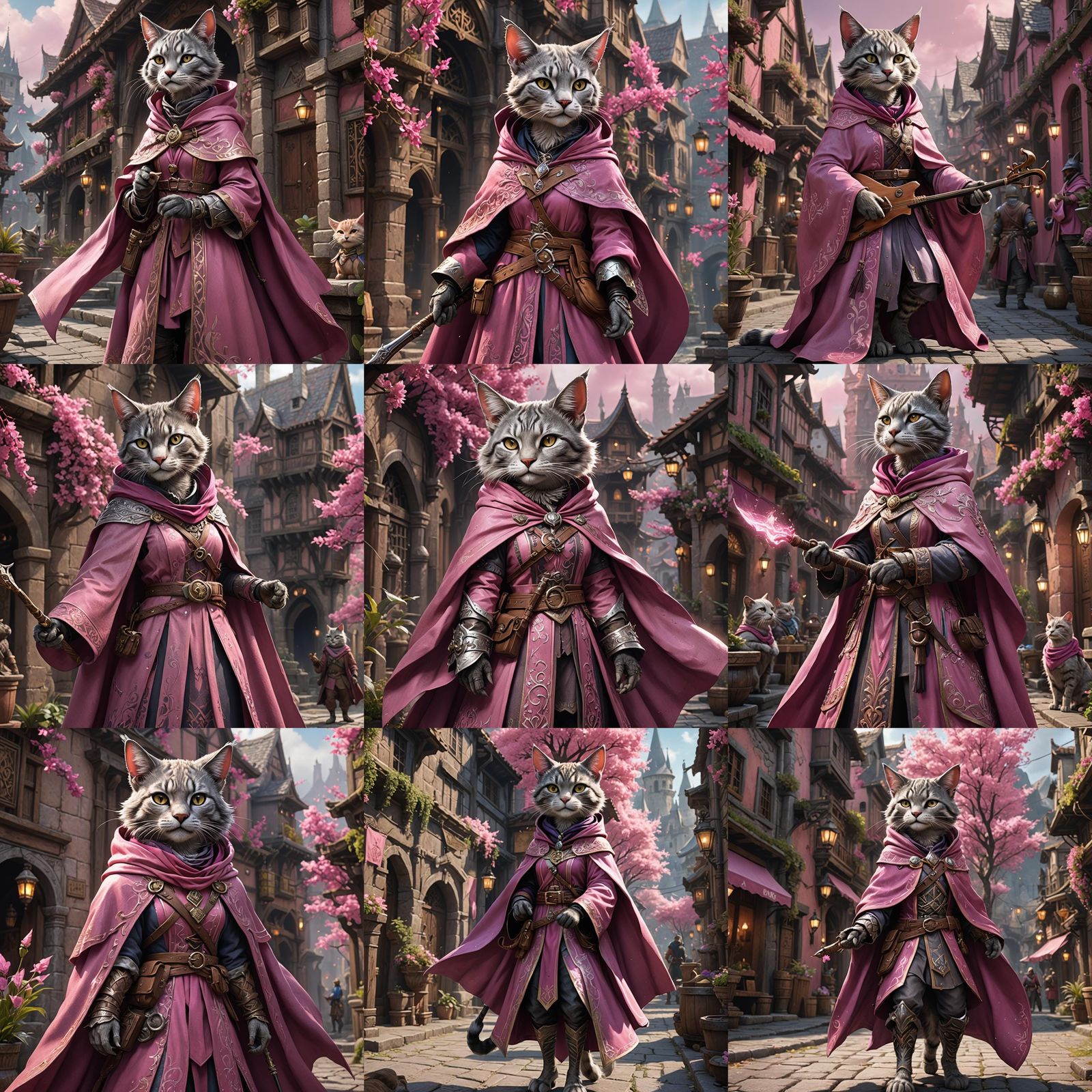 Silver Tabaxi Catgirl Bard in Fantasy Art Style