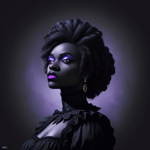 Gothic African Woman Portrait in Kehinde Wiley Style