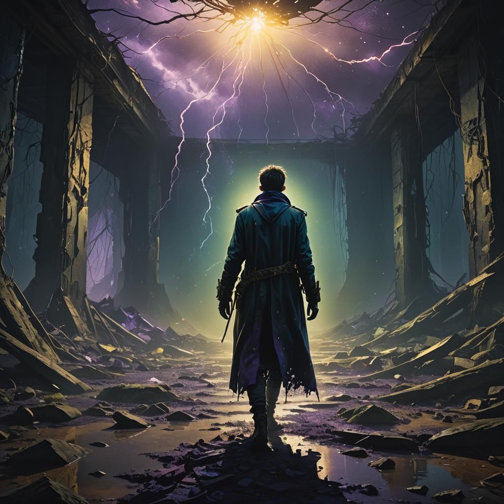 Illuminated Figure in Dark Environment: Surreal Fantasy Art