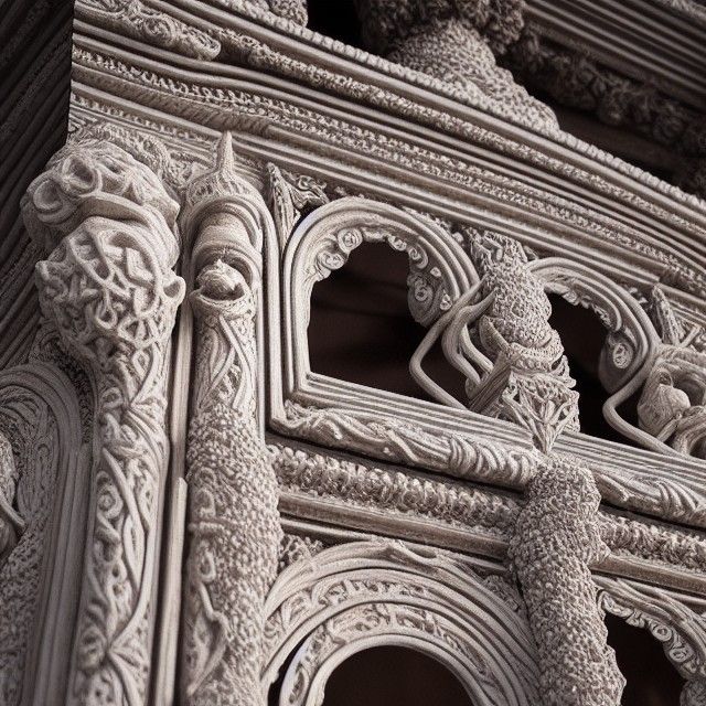 Ornate Esoteric Gateway Sculpture in Marbleized Blues