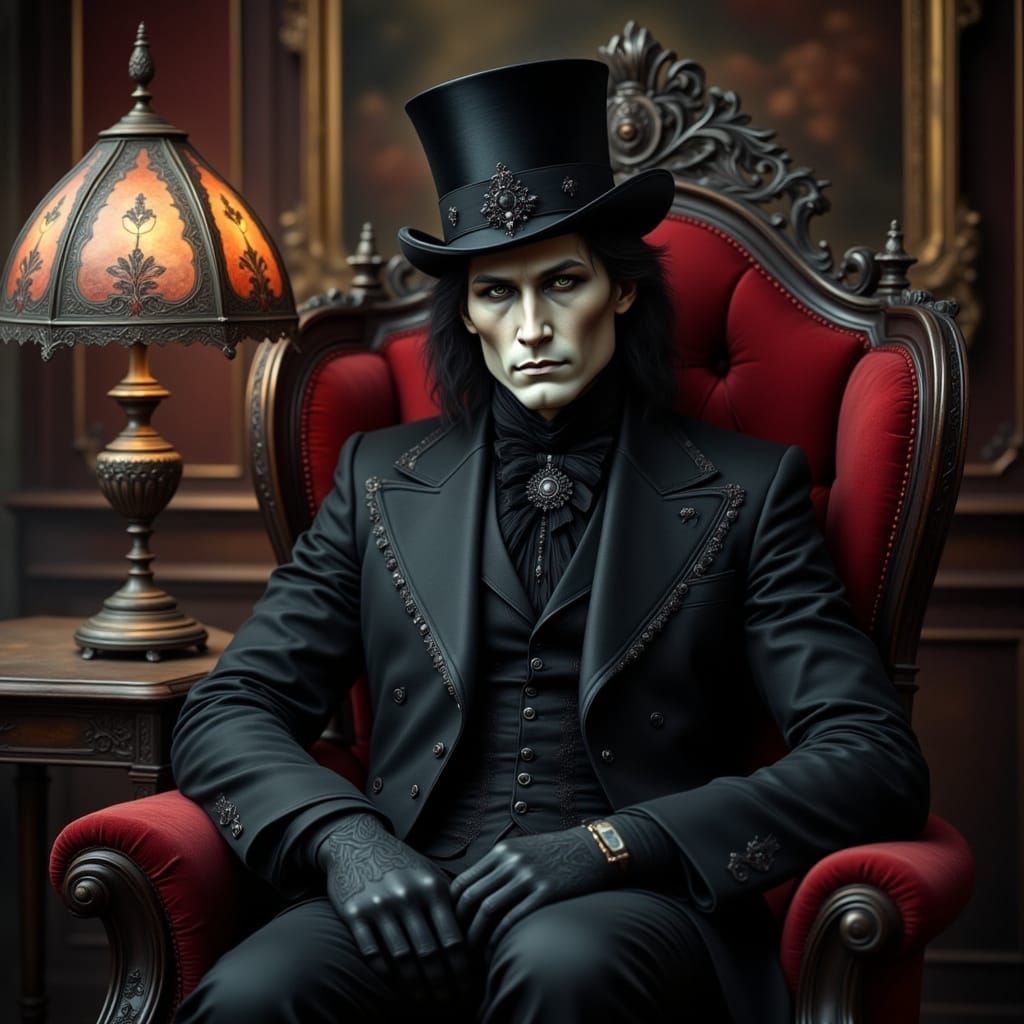 <lora:Victorian Gothic:1.0> <lora:Archetypal Images:1.0> A dark, sinister, gothic, mysterious, pale man dressed in black...