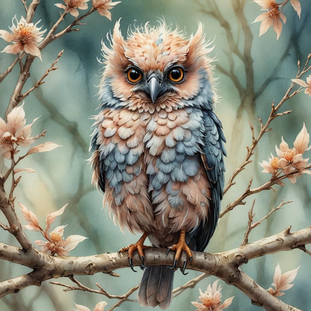 Tiny Harpy Portrait in Watercolor Style