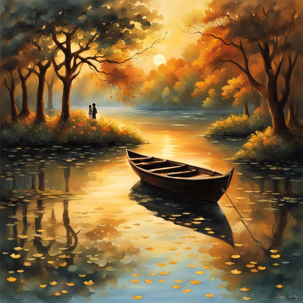 Golden Sunset Over Tranquil Lake