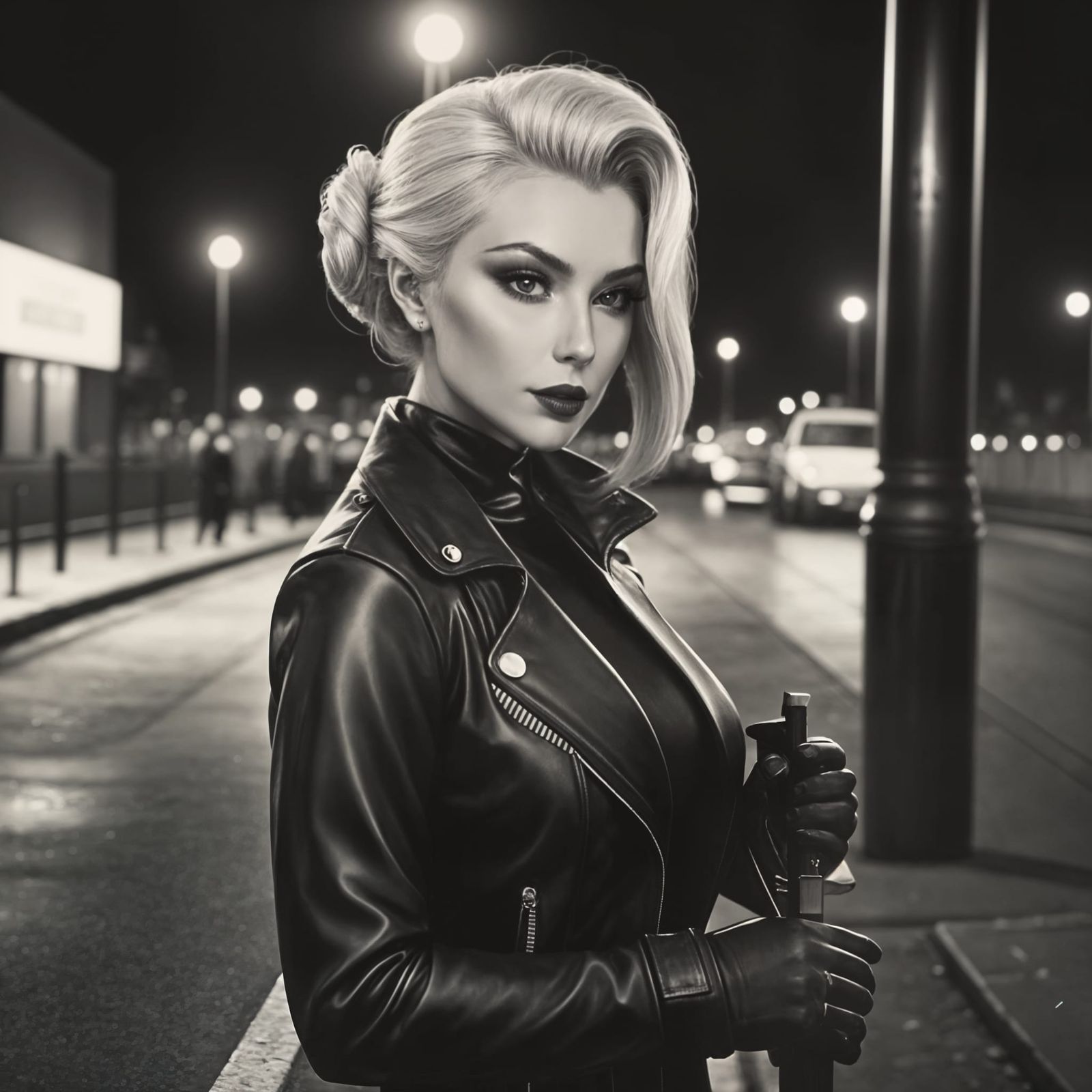 Beautiful Spy at Berlin Wall in Film Noir Style