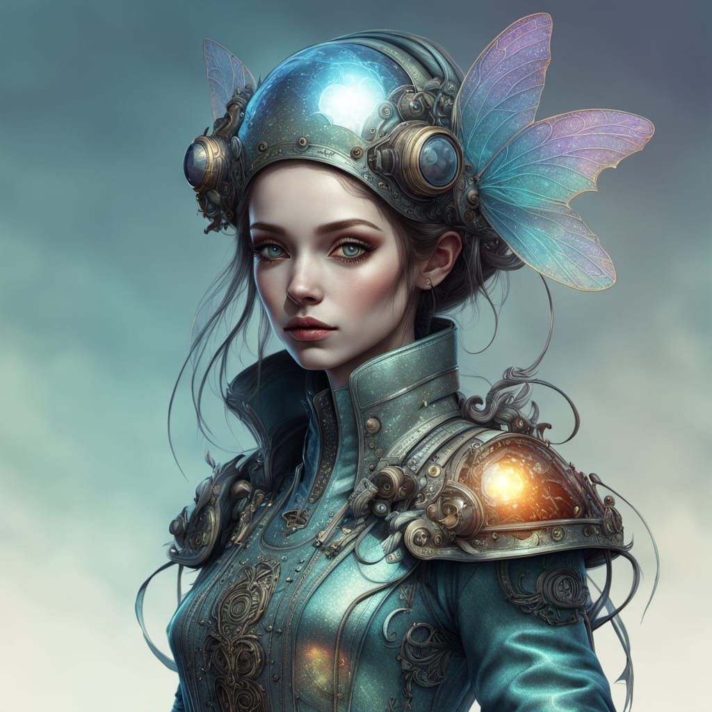 Hyper-Realistic Futuristic Beauty in Iridescent High-Tech Cl...