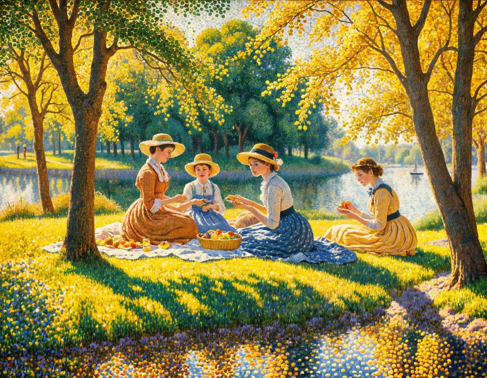 Victorian Family Picnic: Pointillist Painting in Seurat Styl...