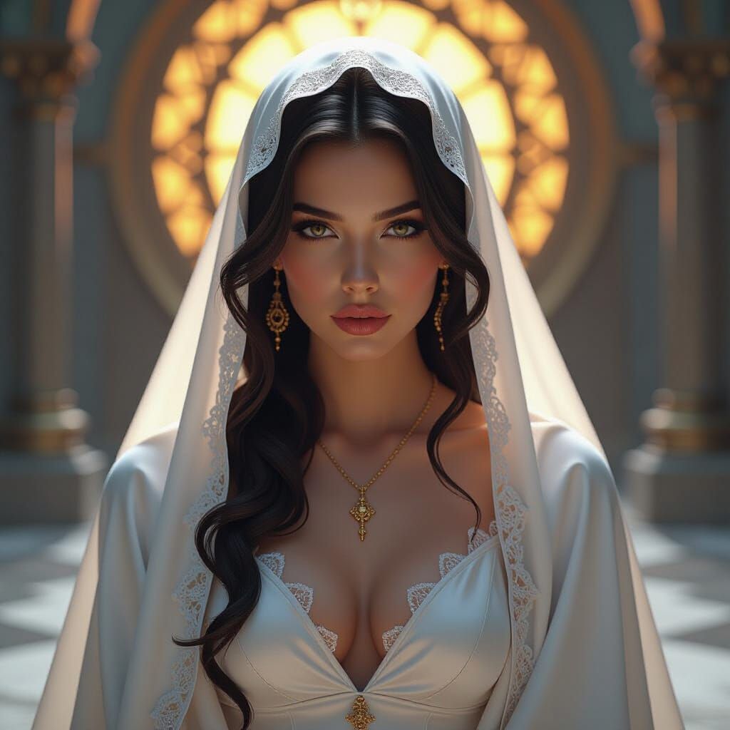 Woman in White Satin with Volumetric Lighting