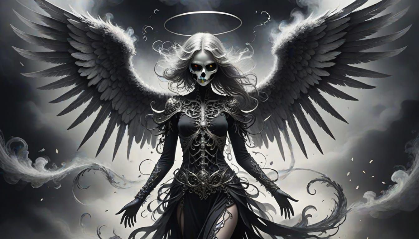 Ethereal Angel of Death in Dark Velvet Wings