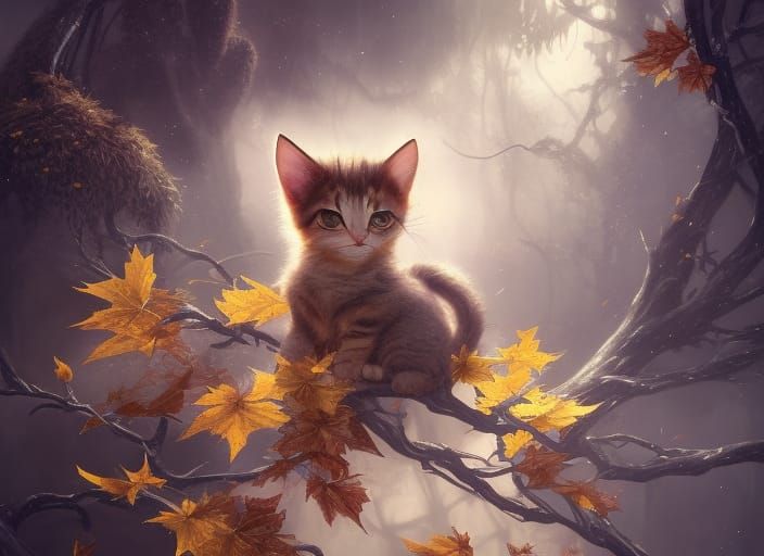 Starlit Pixie Kitten in Windy Maple Forest