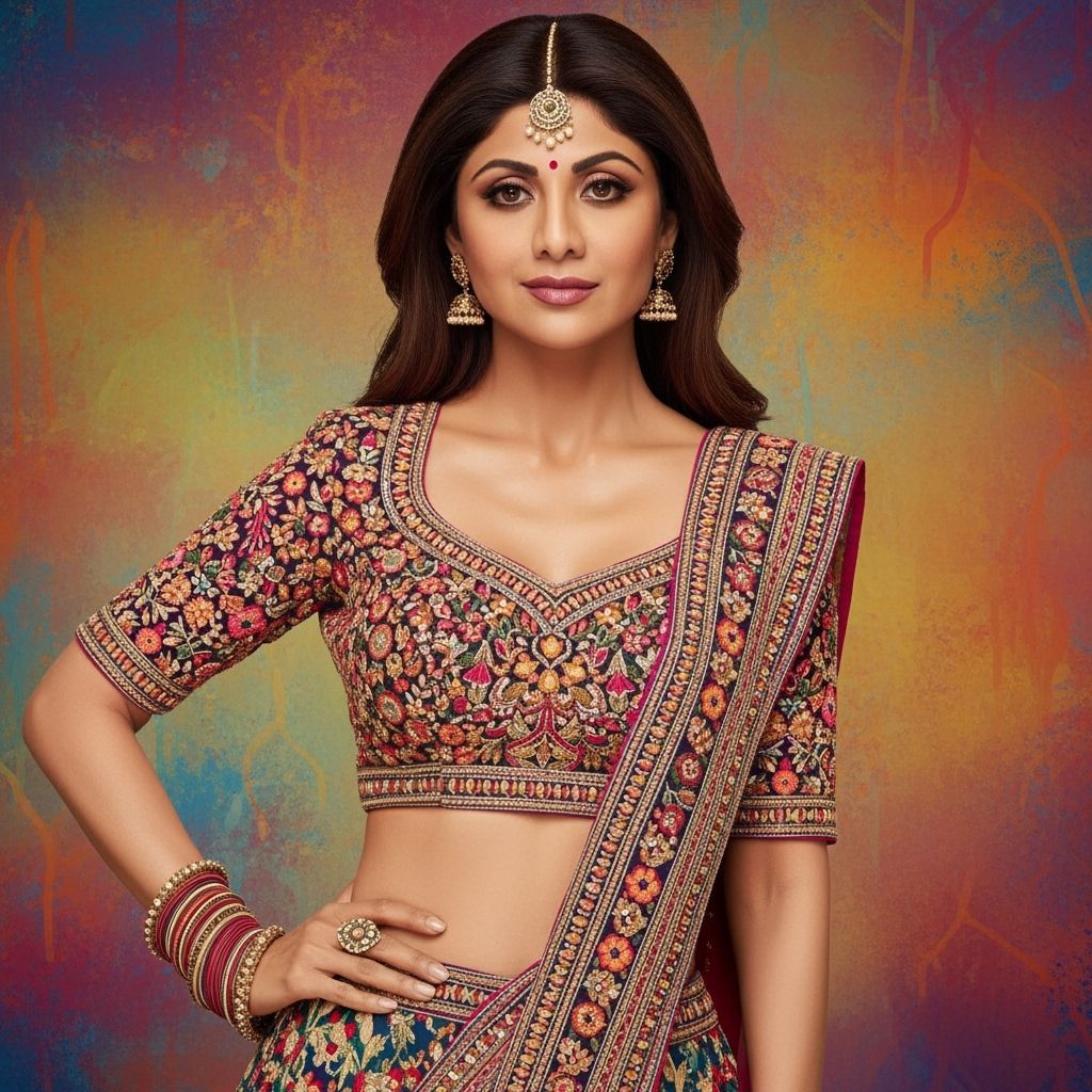 Shilpa Shetty in Embroidered Choli, Indian Folk Art