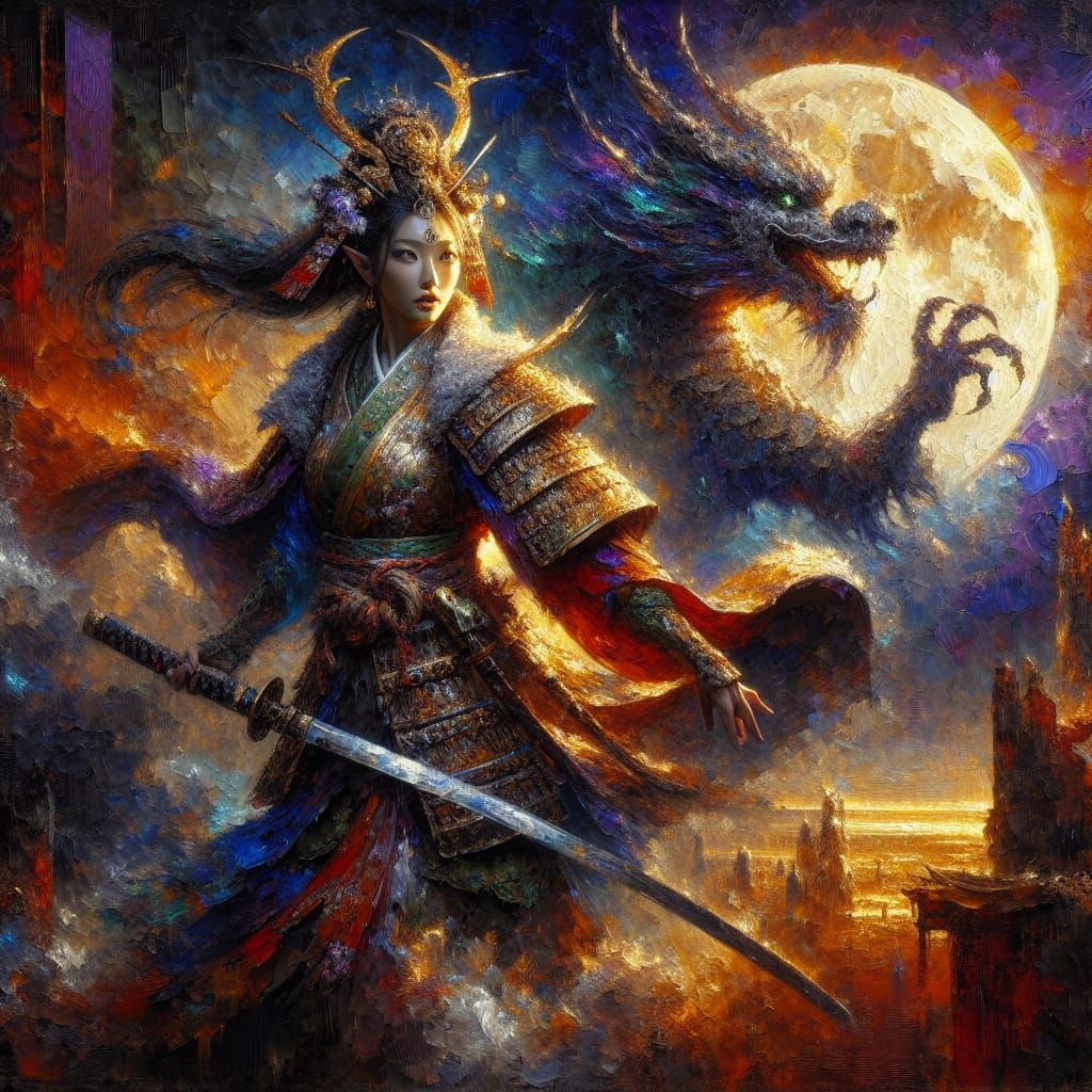 Impasto Samurai Masterpiece in Vibrant Colors