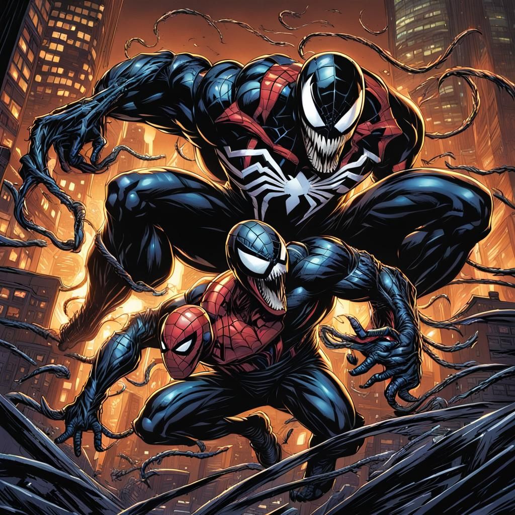 Venom vs Spiderman in Comic Book Style