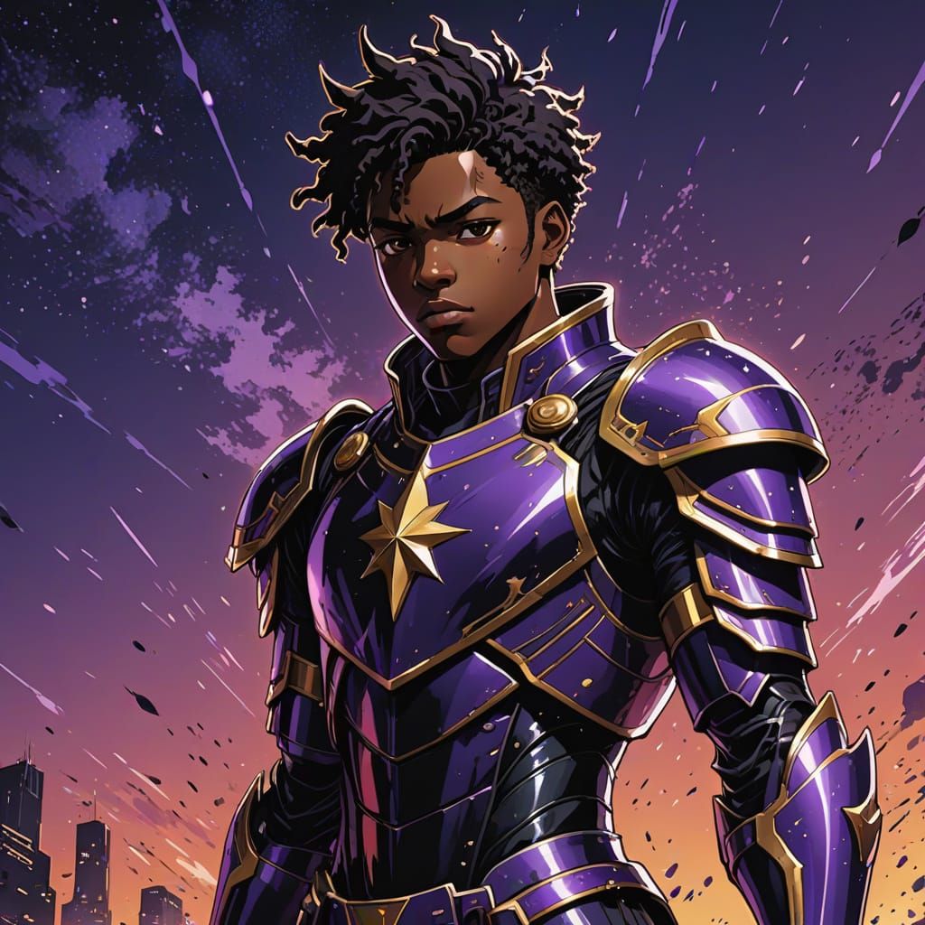 African American Teen Hero in Anime-Style Armor
