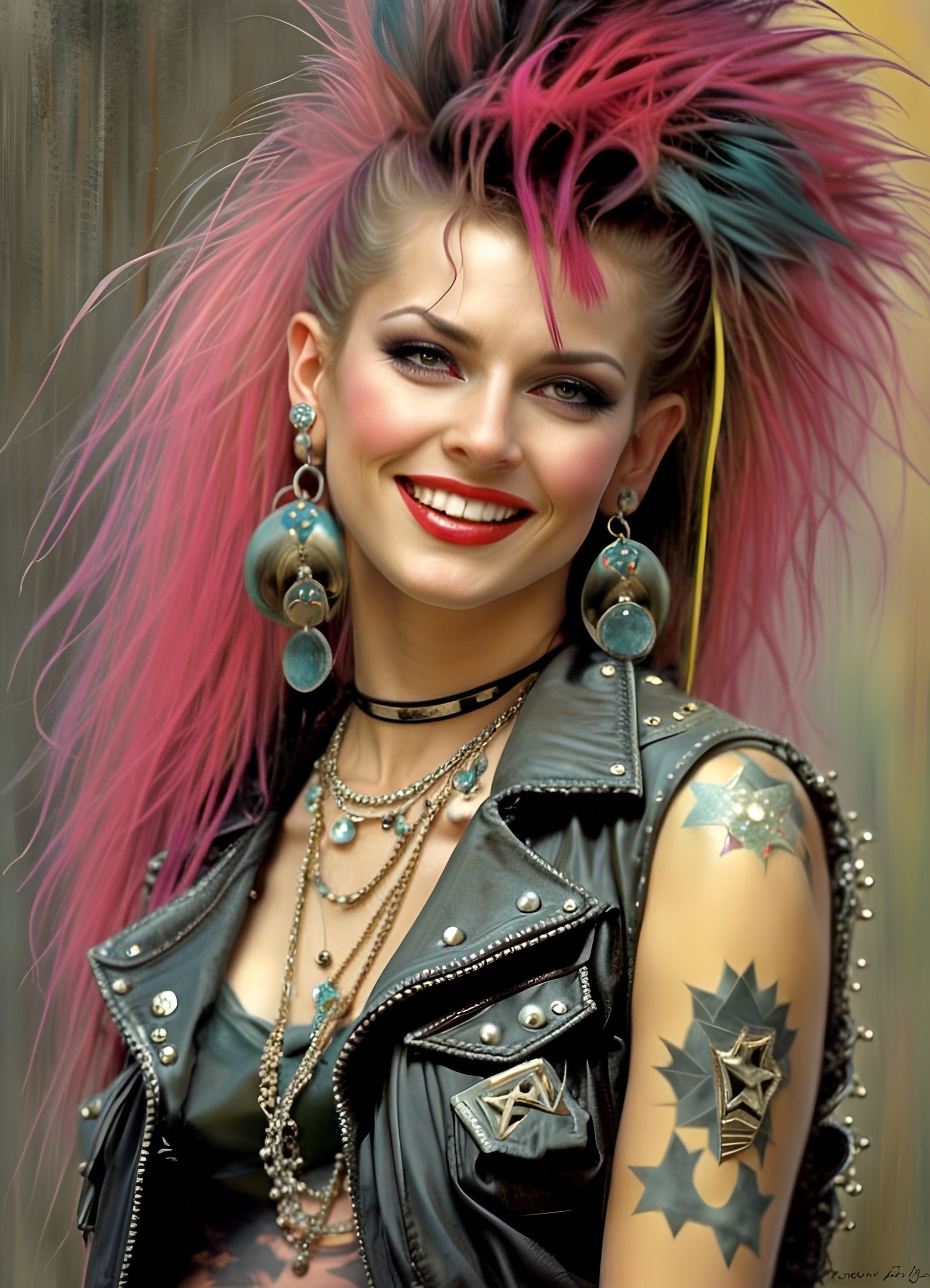 80s Punk Rock Girl Portrait in Royo Style