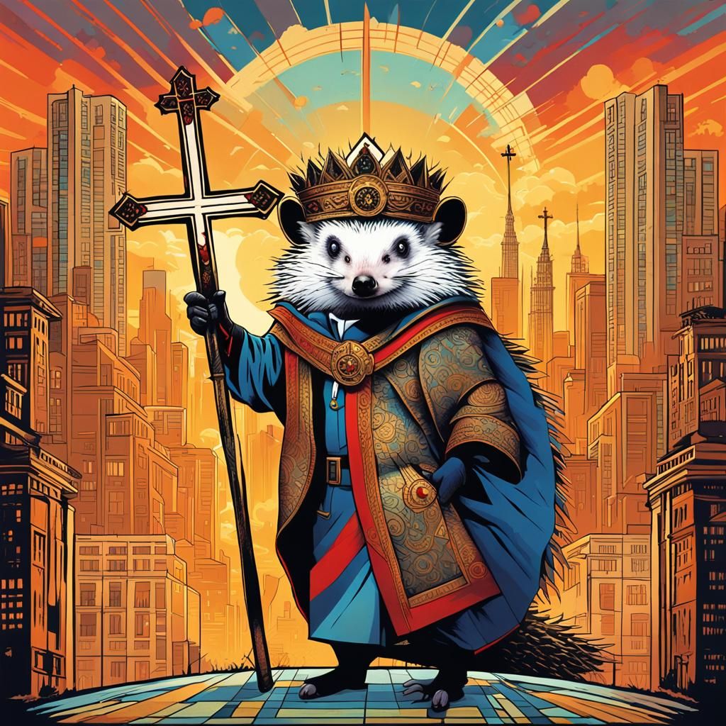 Hedgehog King in Bauhaus Cityscape