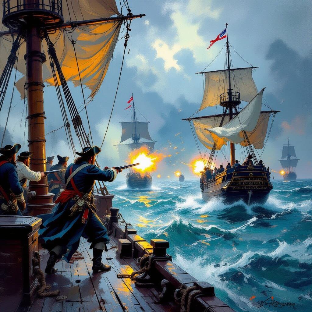 Pirate Naval Battle in Stormy Seas, Maritime Art