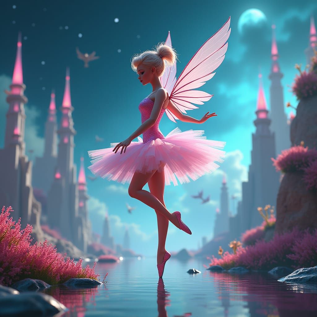 Alien Ballerina Dances in Surreal Cyberpunk Cityscape