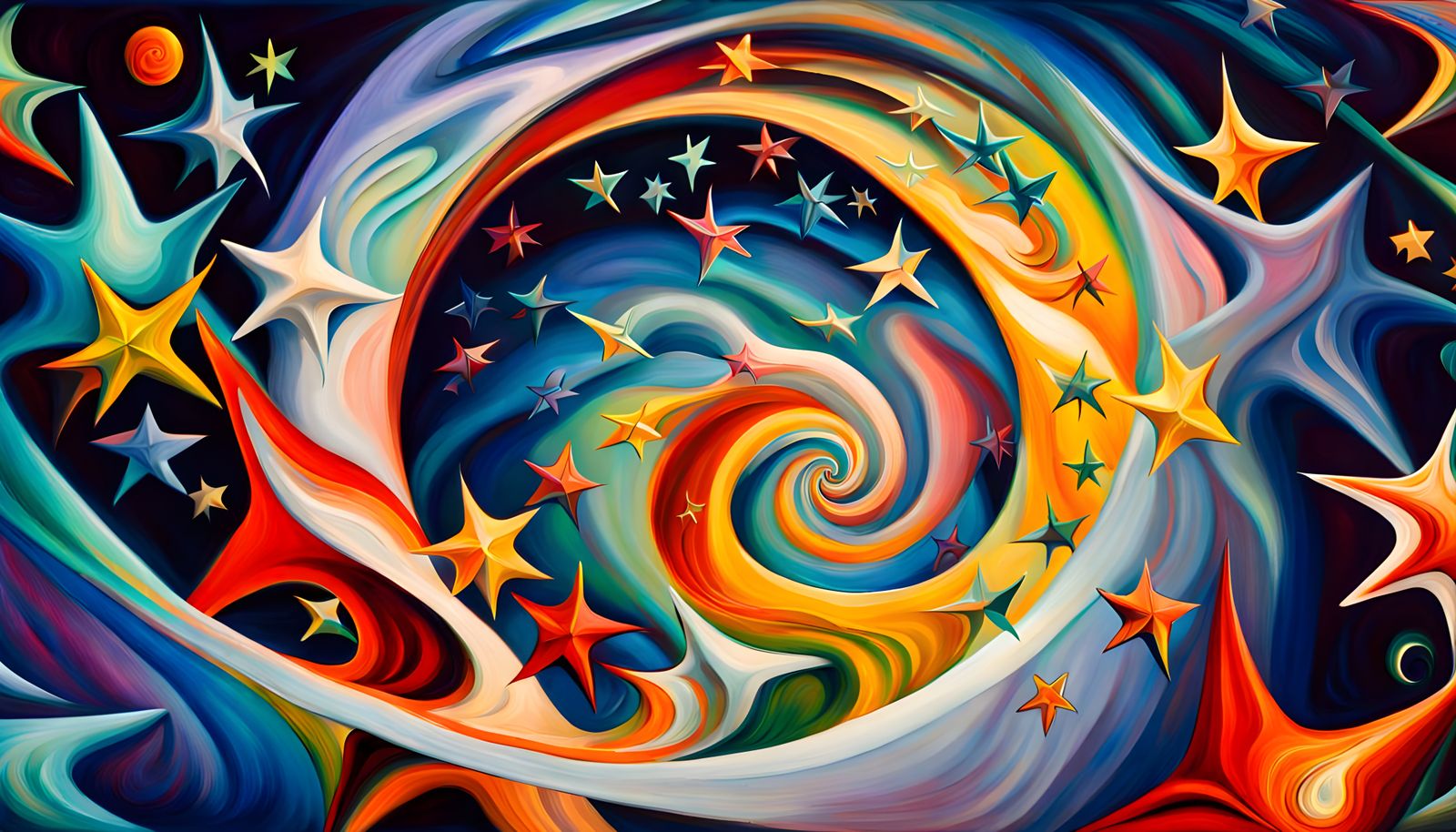 Swirling Star-Beings in Iridescent Cosmic Maelstrom