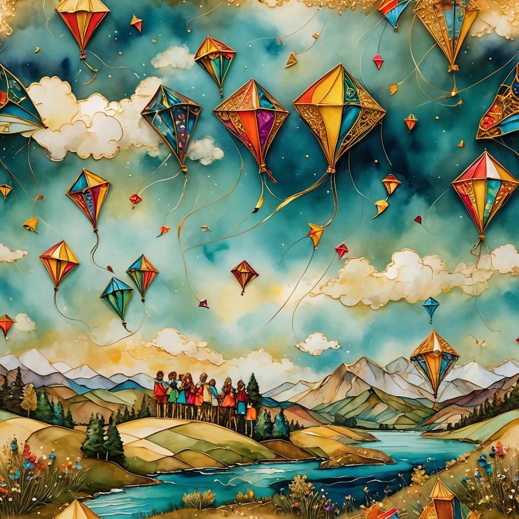 Children Lifted by Kites on Epic Adventure