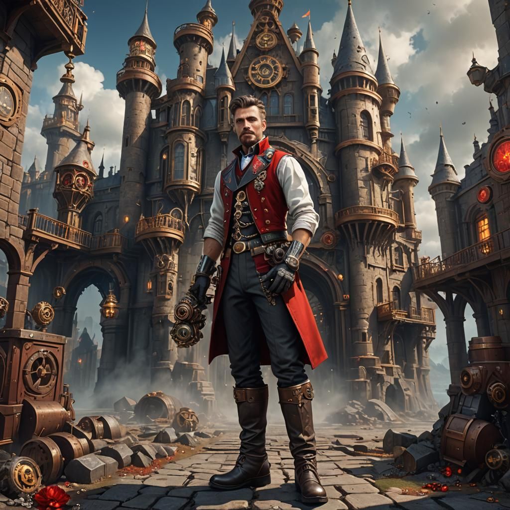 Steampunk Castle with Gems and Gears: Detailed Matte Paintin...