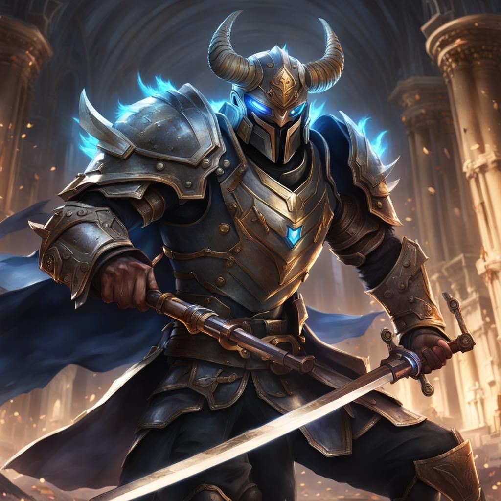 Glowing Sword Warrior in Anime Key Visual Style