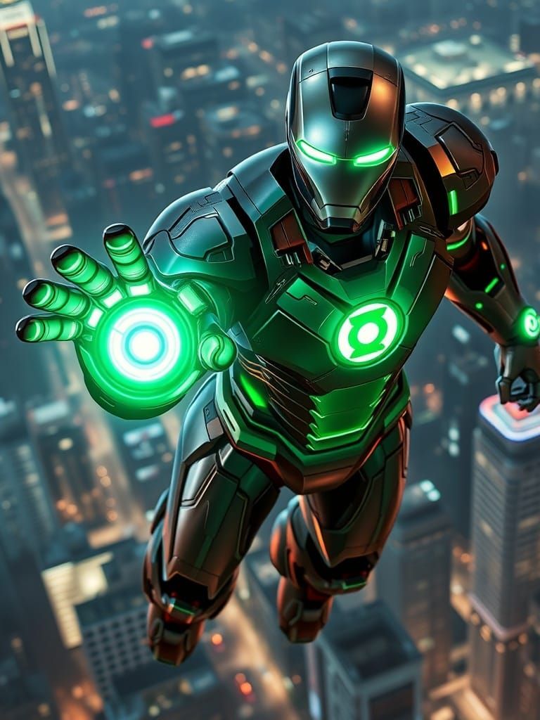 Iron Lantern: Heroic Fusion Above Neon City
