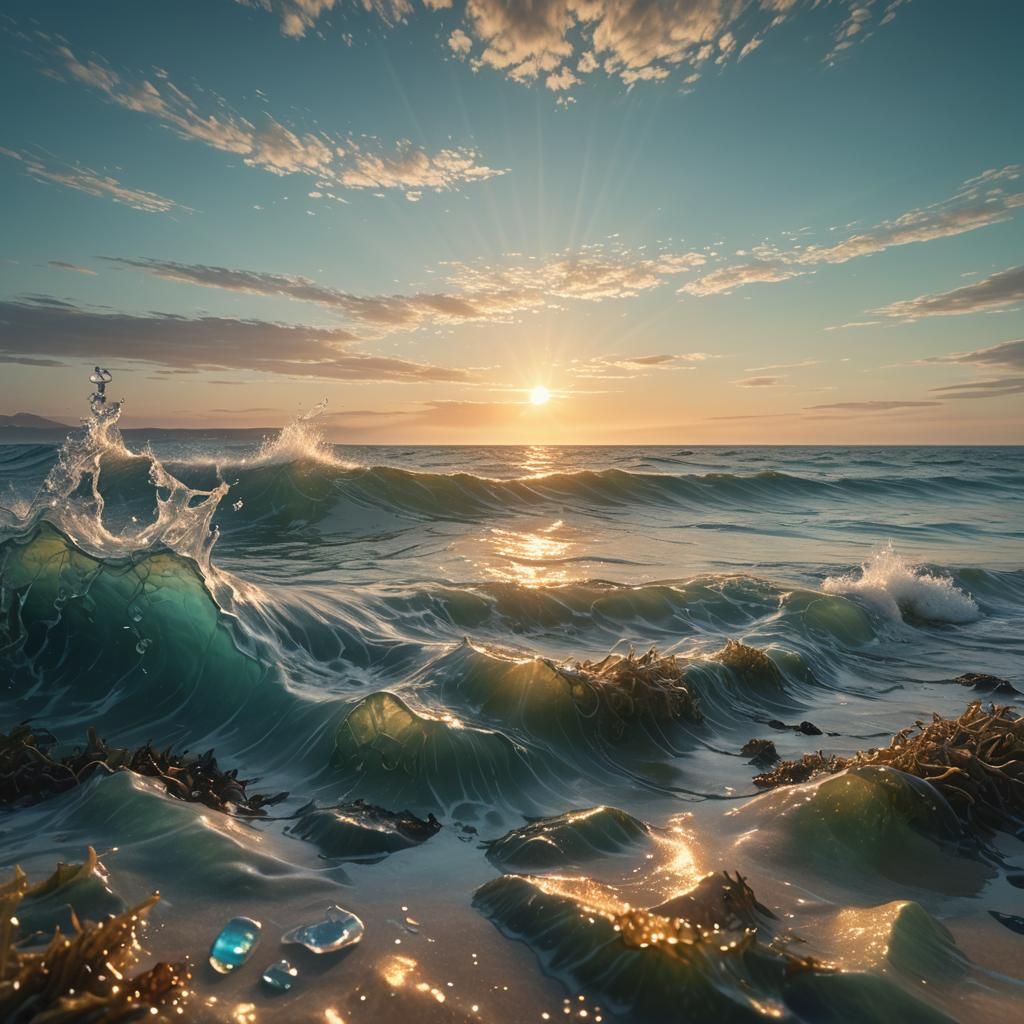Shimmering Sunlight on Crystal Sea: A Matte Painting