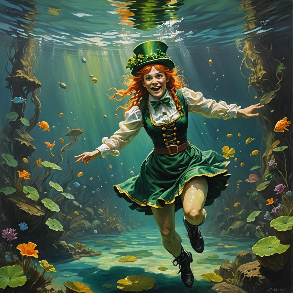 Underwater Leprechaun Dance as Oil Painting