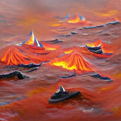 Lava Ocean Sailing in Impressionistic Style