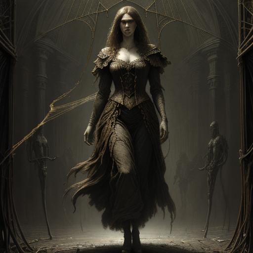 Eerie Woman in The Weaver's Web, Dark Fantasy Art