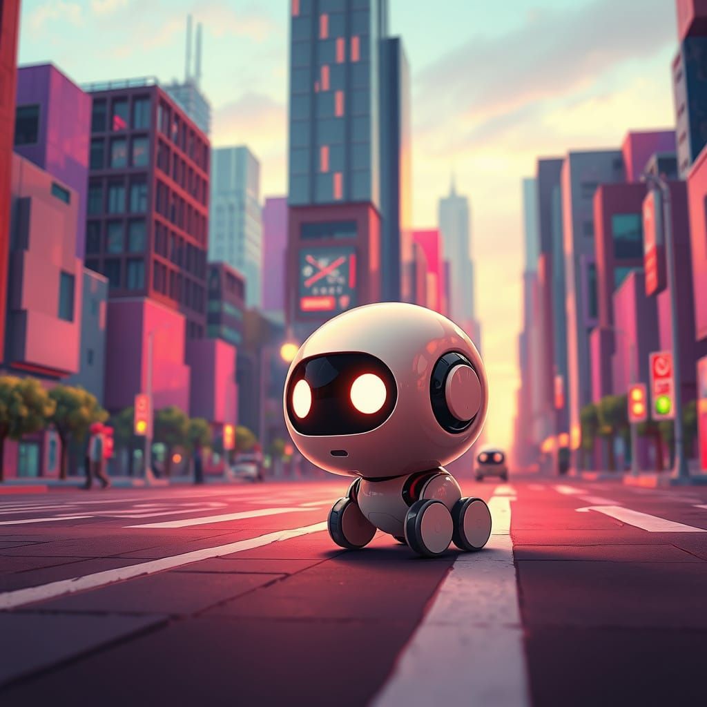 Lost Robot in Cubical City: Pixar-style 3D Rendering