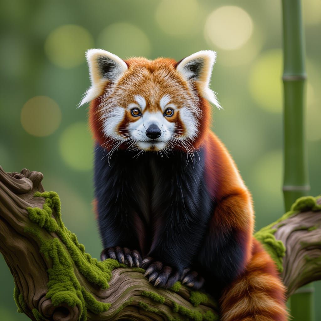 Majestic Red Panda Portrait in Ethereal Bamboo Forest