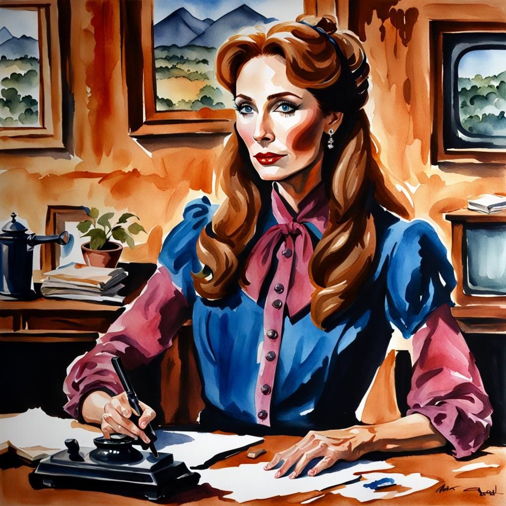 Young Woman as Miss Kitty: Detailed Watercolor Portrait