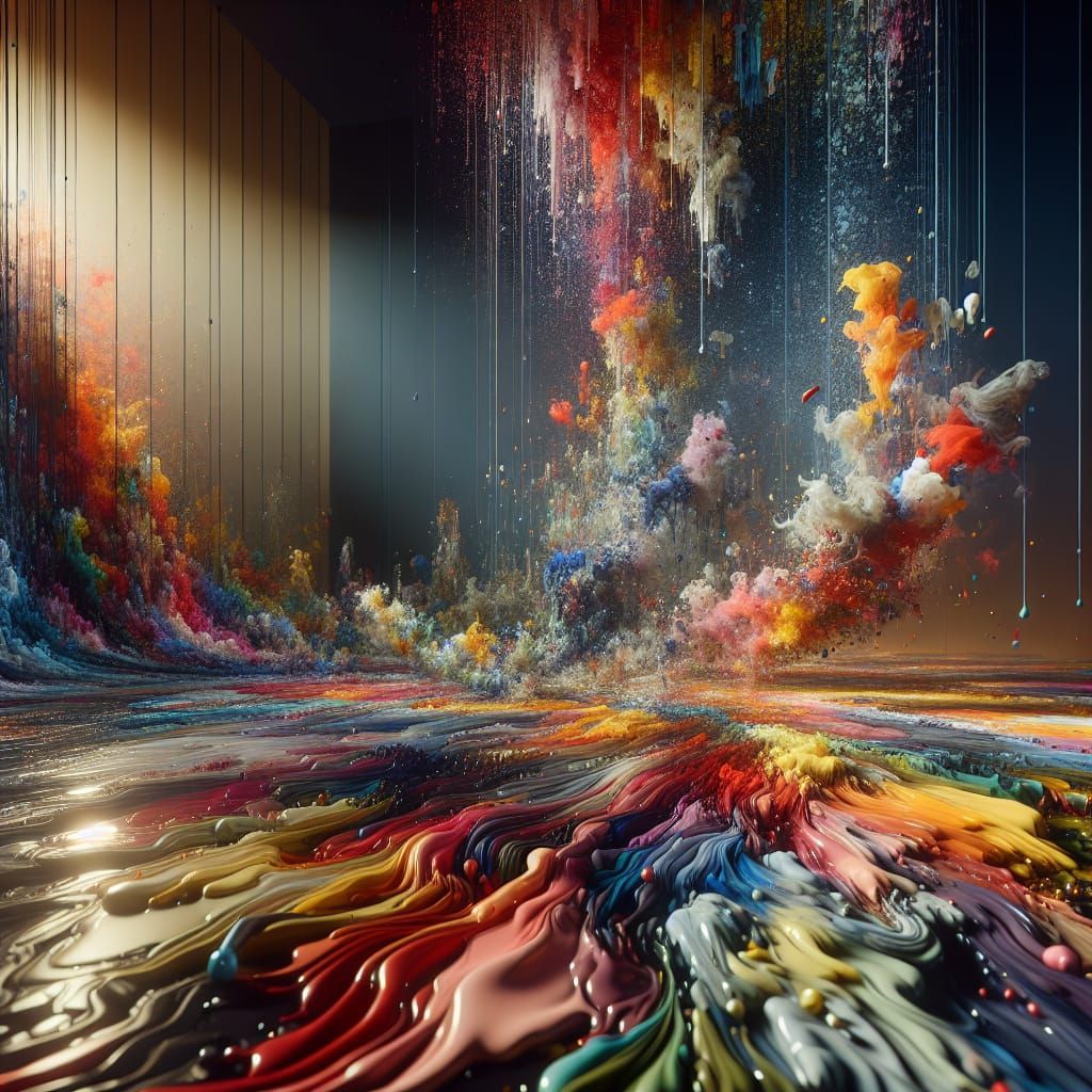 Pareidolic Paint Spill Art with Volumetric Lighting