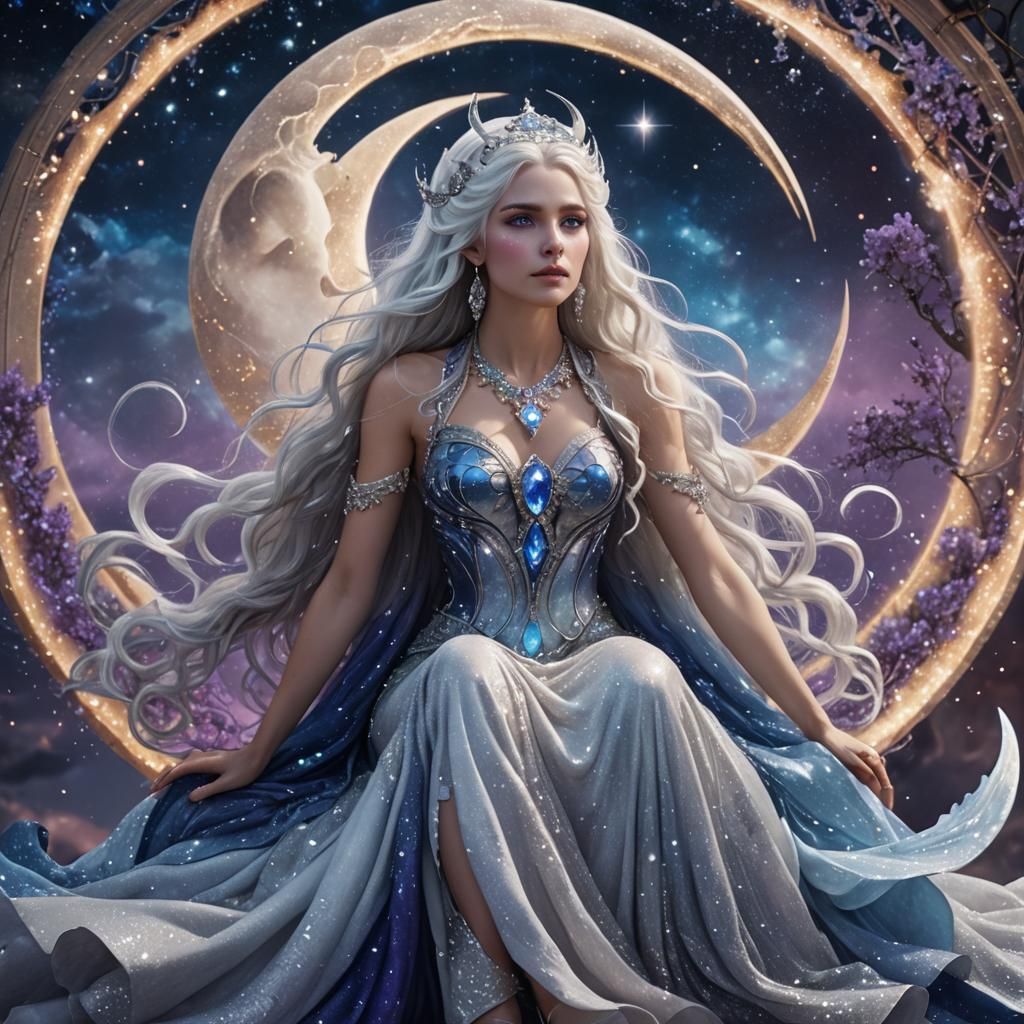 Celestial Moon Goddess in Detailed Digital Art