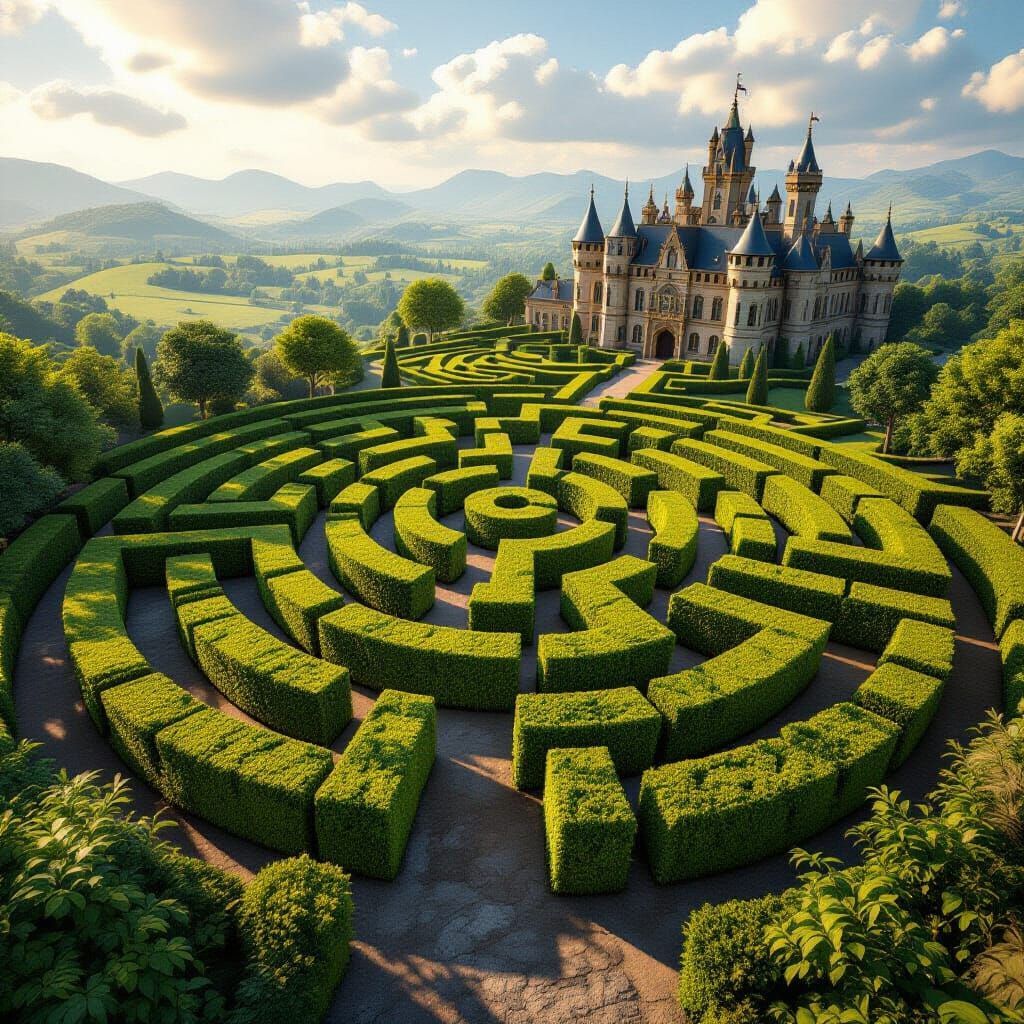 Aerial View of Fantastical Hedge Maze
